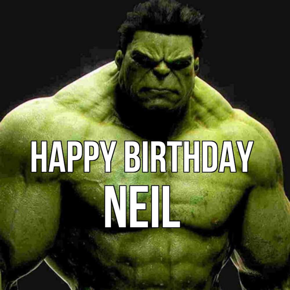Greetings card с именем, Neil Happy Birthday зеленый супергерой марвел Greetings with text for free download 