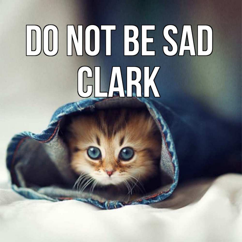 Greetings card с именем, Clark Do not be sad кот в одежде Greetings with text for free download 