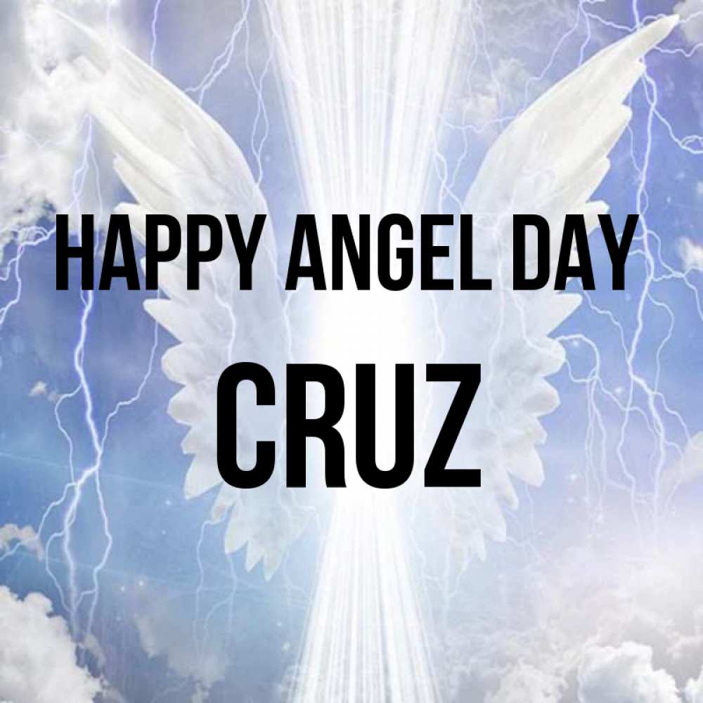 Greetings card с именем, Cruz happy angel day молнии на небе и свет Greetings with text for free download 