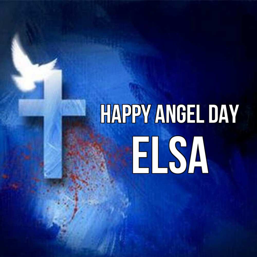 Greetings card с именем, Elsa happy angel day Синий фон и птица Greetings with text for free download 
