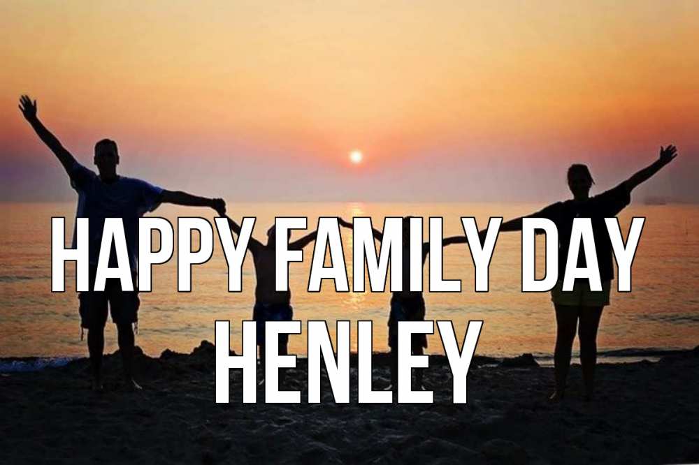 Greetings card с именем, Henley happy family day мама, папа, дети, дочка,сын, море, пляж, закат Greetings with text for free download 