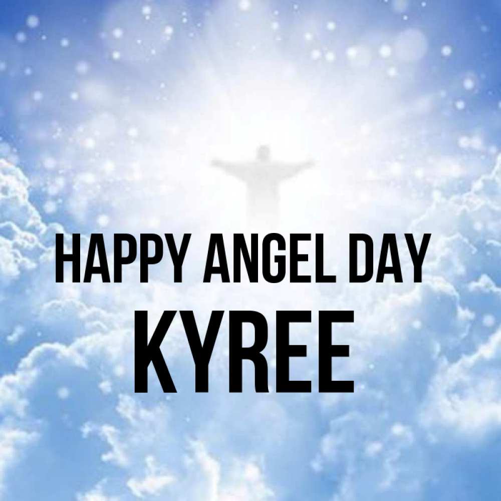 Greetings card с именем, Kyree happy angel day ангел на облаках в свете солнца Greetings with text for free download 