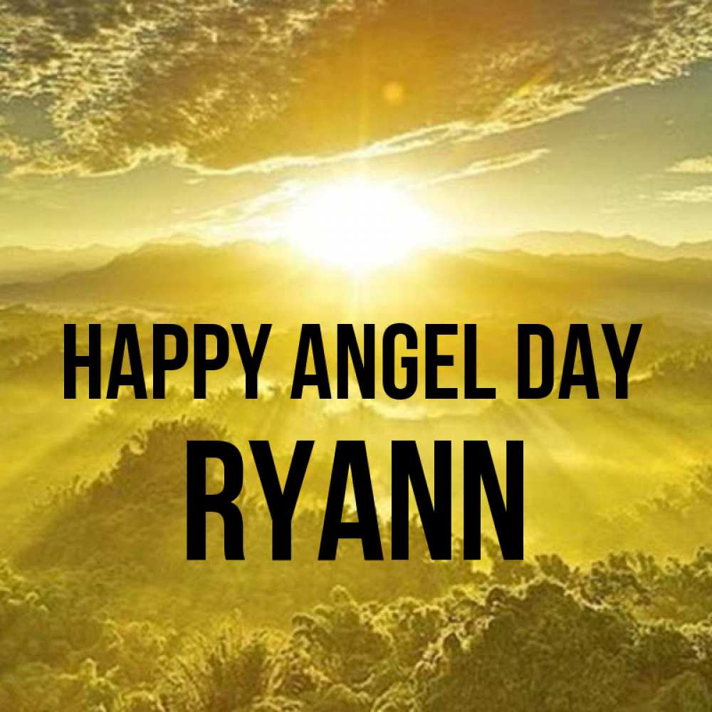 Greetings card с именем, Ryann happy angel day леса и небо в желтом Greetings with text for free download 