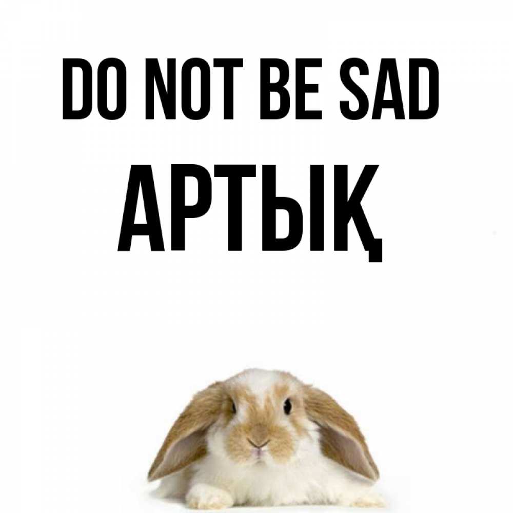 Greetings card с именем, Артық Do not be sad коричнево белый заяц с большими ушками Greetings with text for free download 