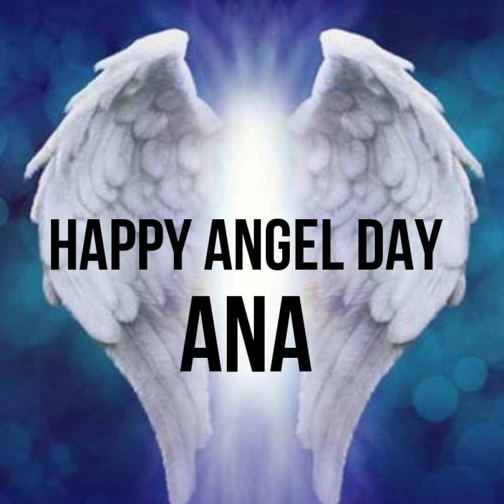 Greetings card с именем, Ana happy angel day синий фон и крылышки Greetings with text for free download 