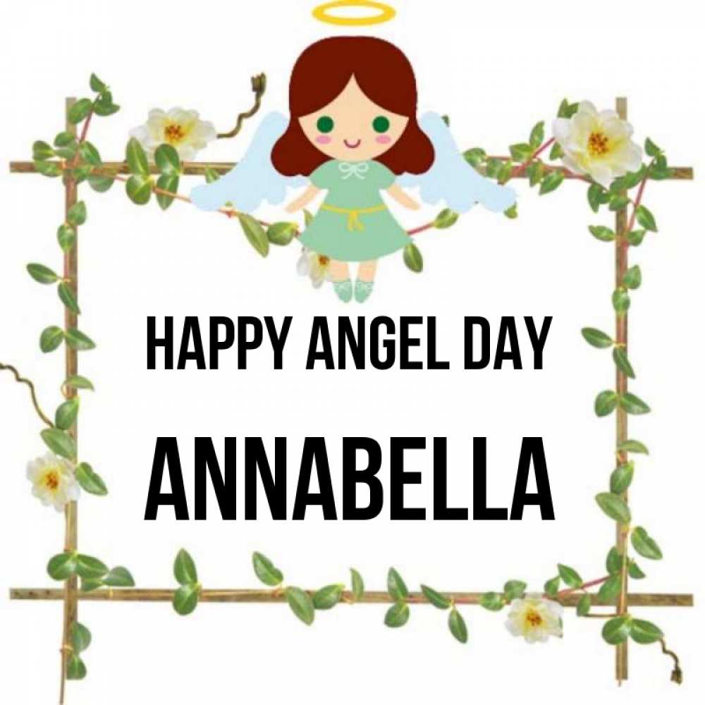 Greetings card с именем, Annabella happy angel day Ангел с нимбом Greetings with text for free download 