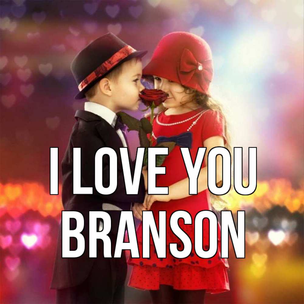 Greetings card с именем, Branson I love you черное и красное и роза Greetings with text for free download 
