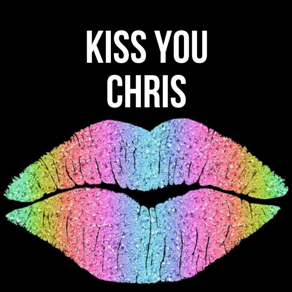 Greetings card с именем, Chris Kiss you след от губ на черном фоне Greetings with text for free download 