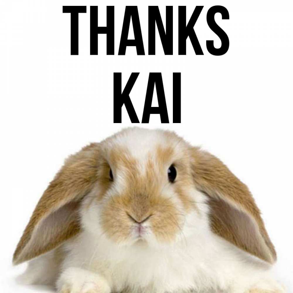 Greetings card с именем, Kai Thanks коричнево белый заяц Greetings with text for free download 