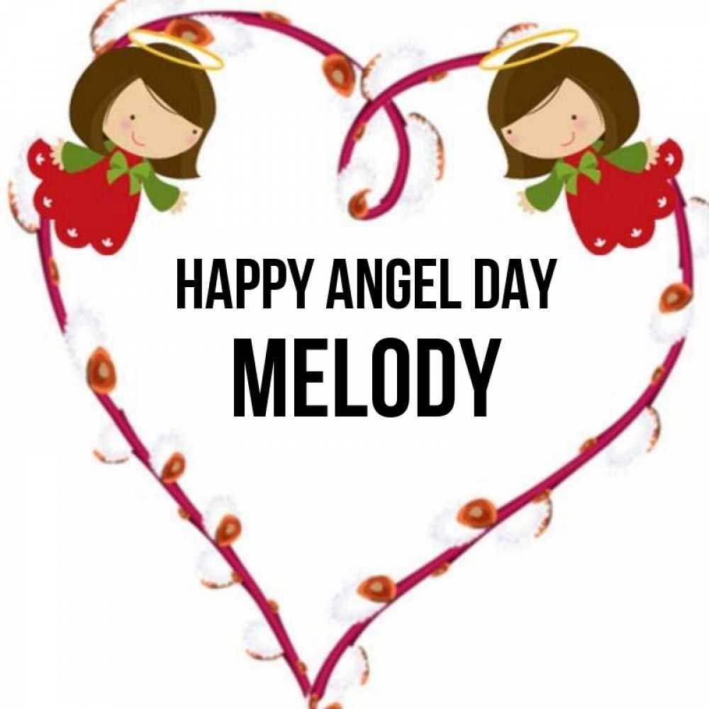 Greetings card с именем, Melody happy angel day рамочка в виде сердца Greetings with text for free download 