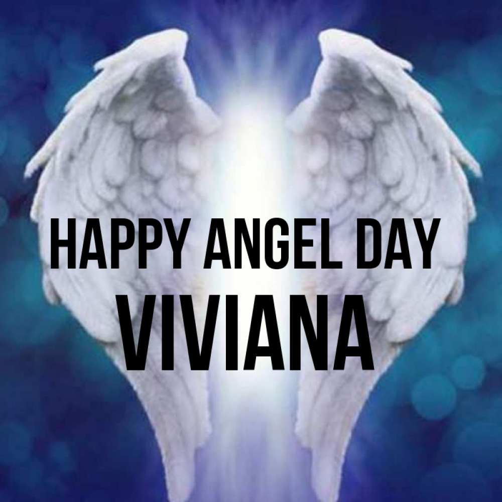 Greetings card с именем, Viviana happy angel day синий фон и крылышки Greetings with text for free download 