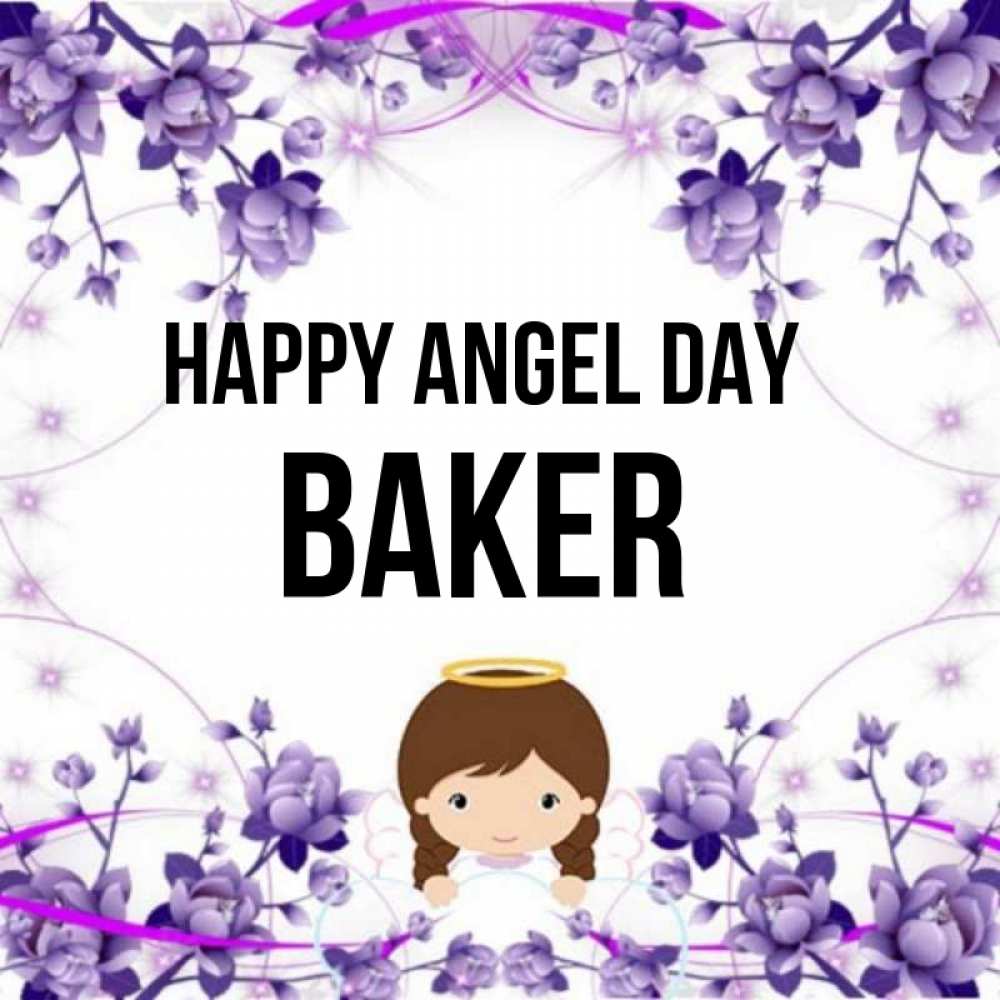 Greetings card с именем, Baker happy angel day с именинами в рамочке Greetings with text for free download 