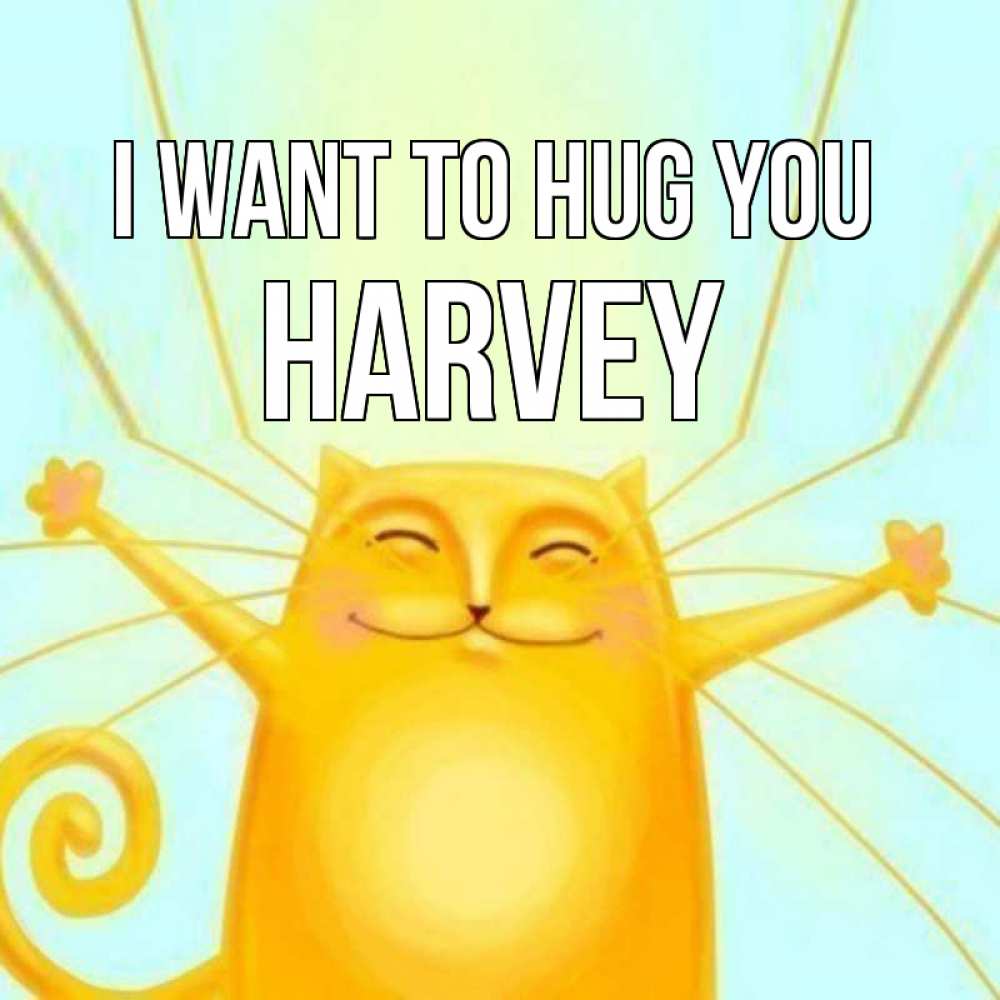 Greetings card с именем, Harvey I want to hug you солнечный обнимашечный кот Greetings with text for free download 
