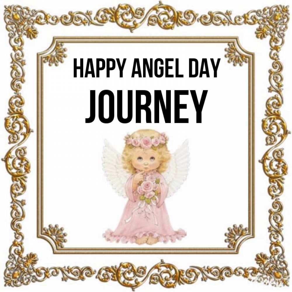 Greetings card с именем, Journey happy angel day девочка ангел с крыльями и цветами в розовом платье Greetings with text for free download 