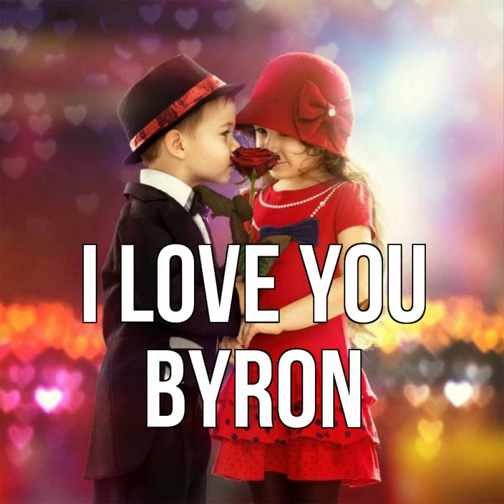 Greetings card с именем, Byron I love you черное и красное и роза Greetings with text for free download 