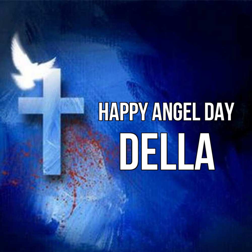 Greetings card с именем, Della happy angel day Синий фон и птица Greetings with text for free download 