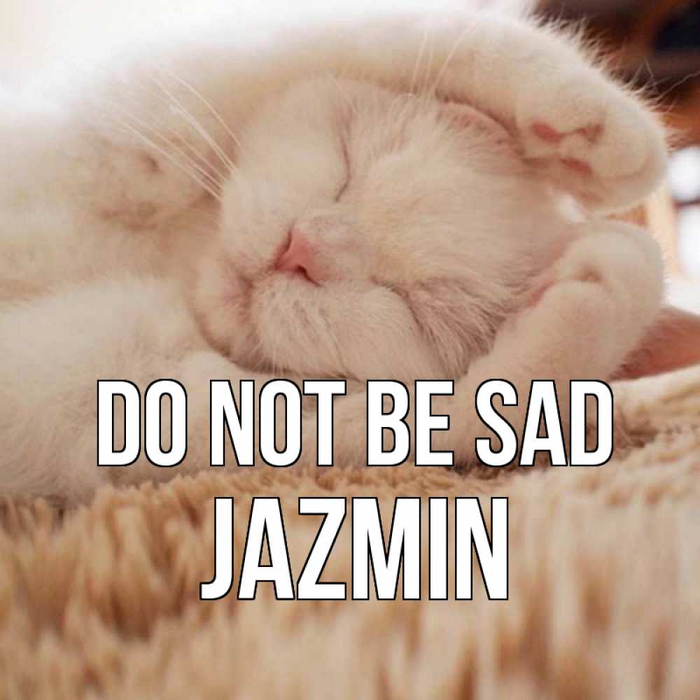 Greetings card с именем, Jazmin Do not be sad белый кот Greetings with text for free download 