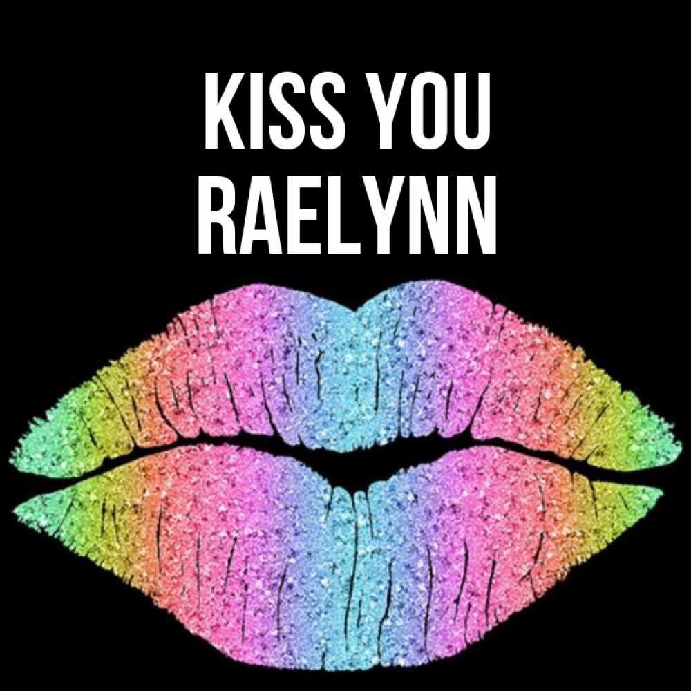 Greetings card с именем, Raelynn Kiss you след от губ на черном фоне Greetings with text for free download 
