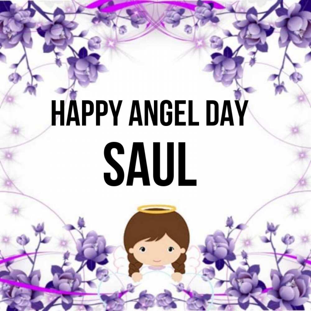 Greetings card с именем, Saul happy angel day с именинами в рамочке Greetings with text for free download 