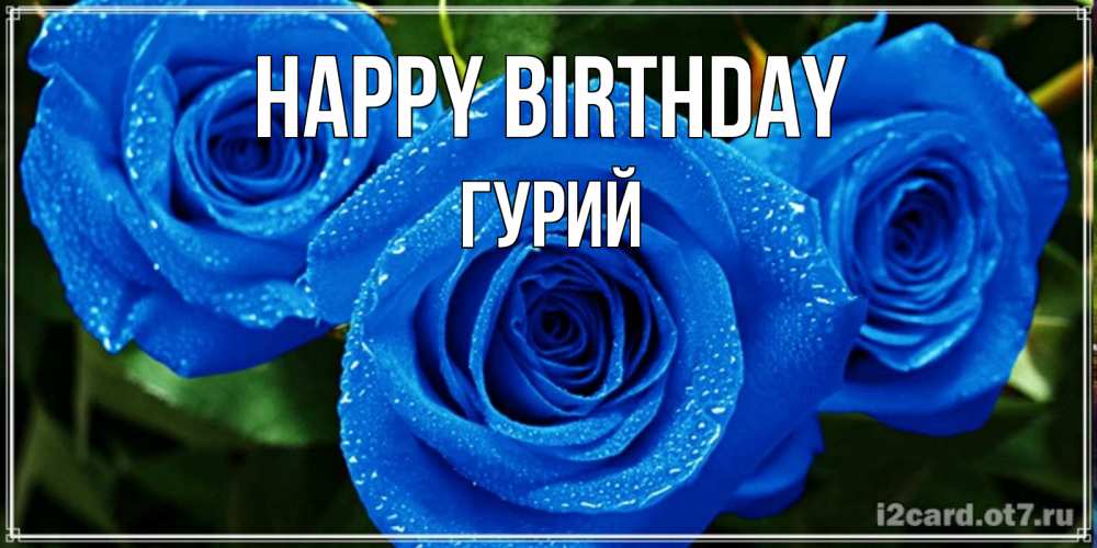 Greetings card с именем, Гурий Happy Birthday розы с синим цветом Greetings with text for free download 