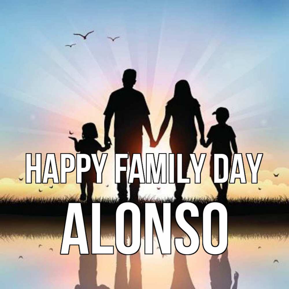 Greetings card с именем, Alonso happy family day сын, дочка, мама, папа, море , закат Greetings with text for free download 