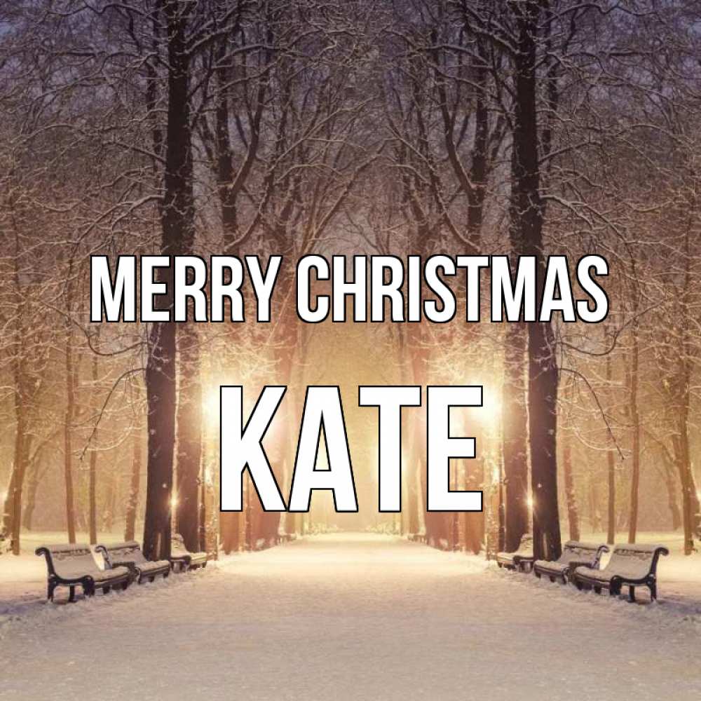 Greetings card с именем, Kate Merry Christmas зима, парк, фонарь, лес Greetings with text for free download 