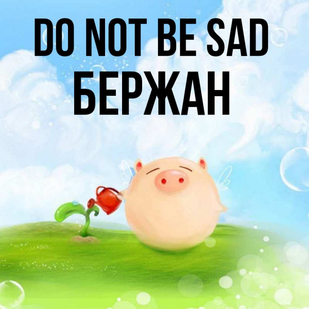 Greetings card с именем, Бержан Do not be sad поливает цветок порося Greetings with text for free download 