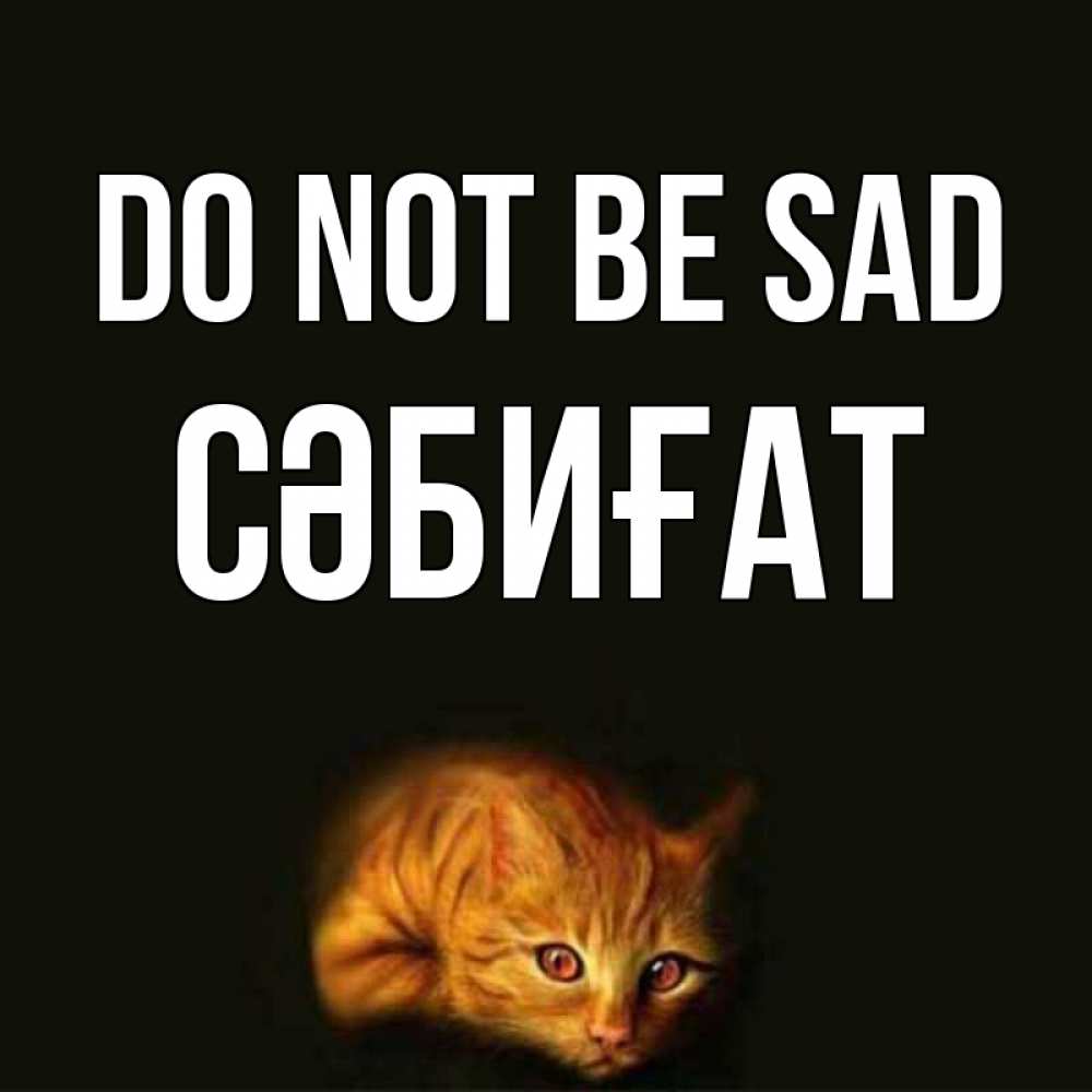 Greetings card с именем, СӘБИҒАТ Do not be sad лежащий кот в темноте Greetings with text for free download 
