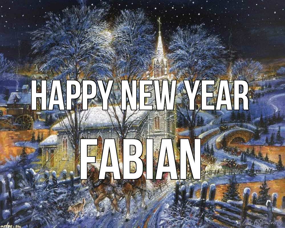 Greetings card с именем, Fabian Happy New Year упряжка лошадей, лошади, новый год Greetings with text for free download 