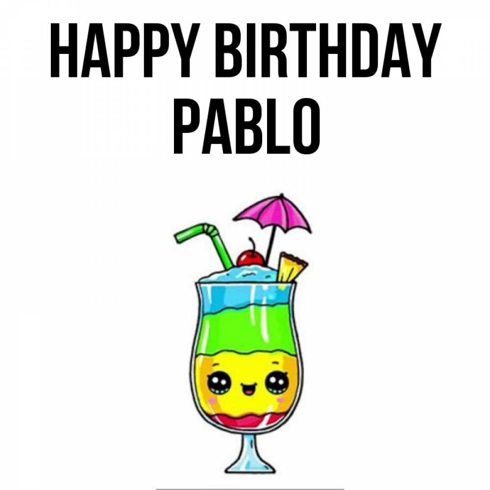 Greetings card с именем, Pablo Happy Birthday с зонтиком Greetings with text for free download 