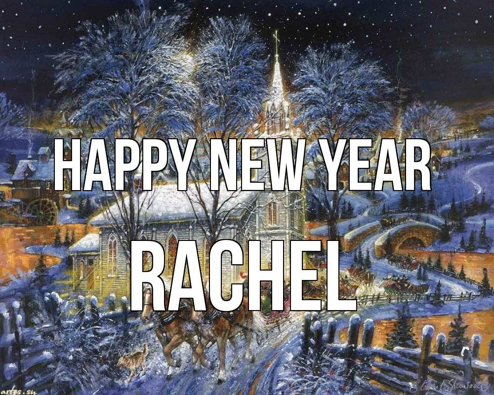Greetings card с именем, Rachel Happy New Year упряжка лошадей, лошади, новый год Greetings with text for free download 