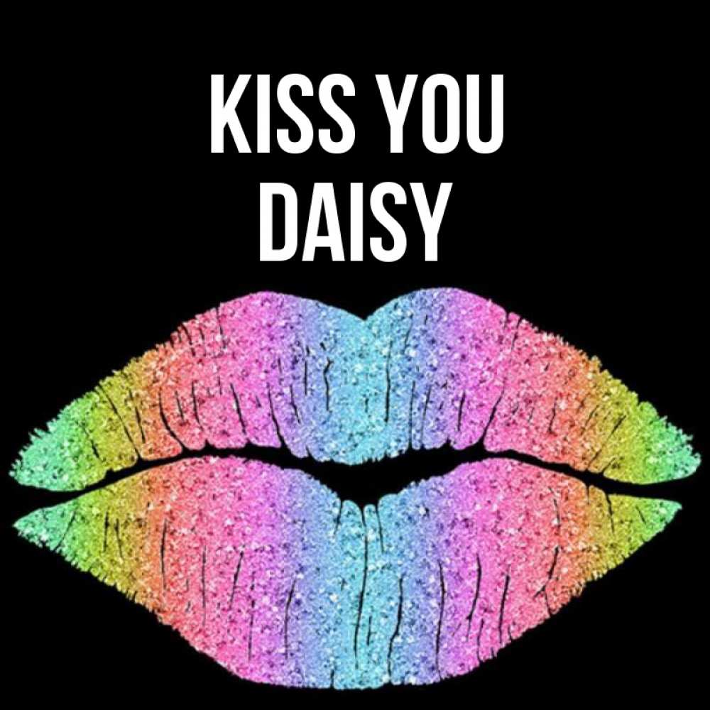 Greetings card с именем, Daisy Kiss you след от губ на черном фоне Greetings with text for free download 