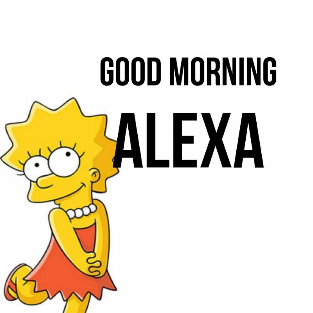 Greetings card с именем, Alexa Good morning в платье и ожерелье Greetings with text for free download 