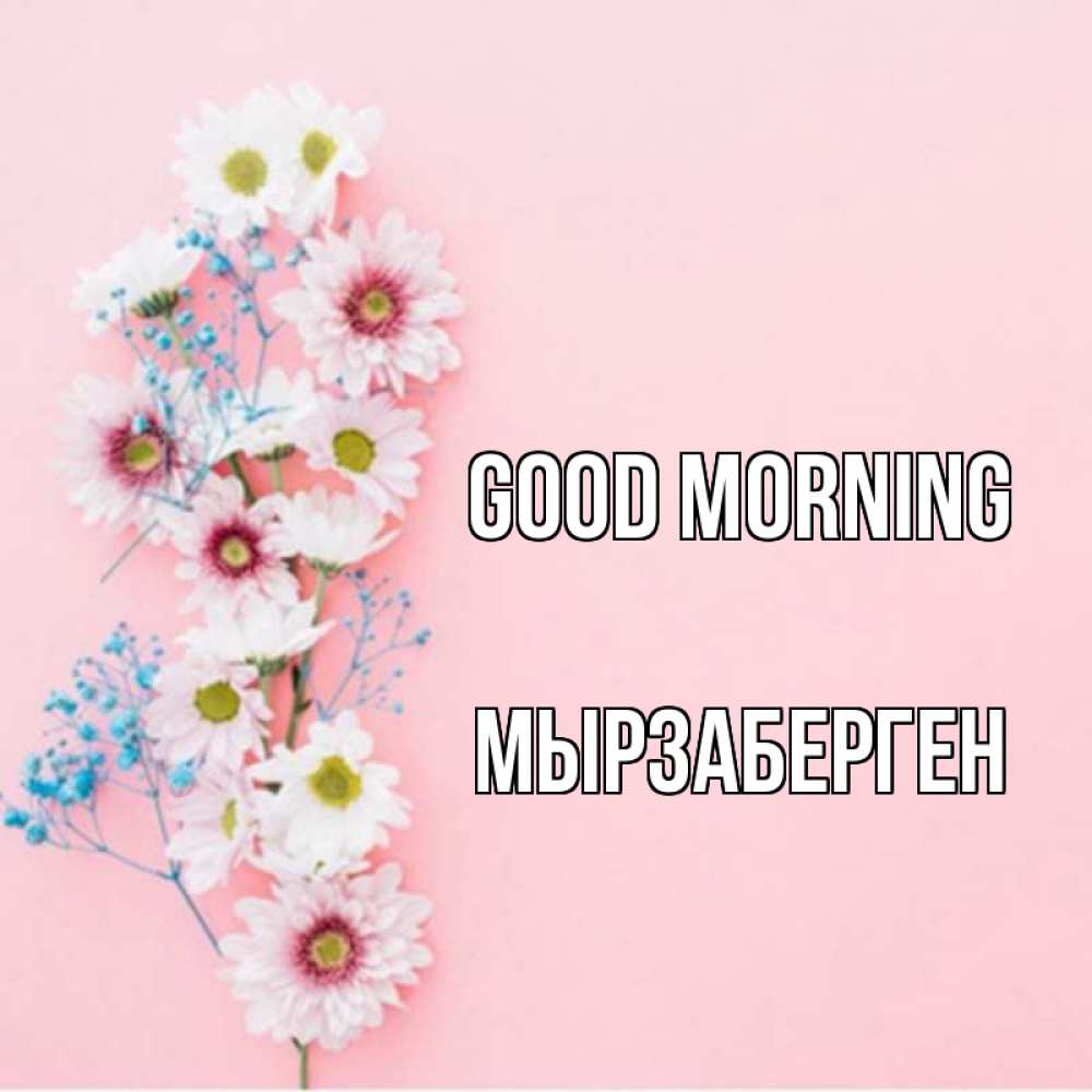 Greetings card с именем, Мырзаберген Good morning цветы с подписью Greetings with text for free download 