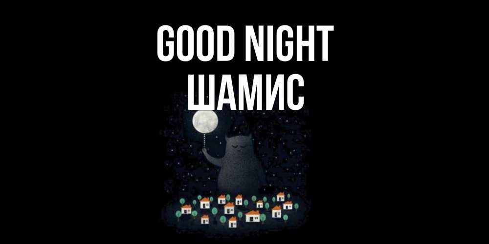 Greetings card с именем, ШАМИС Good night кот,луна, ночь, звезды Greetings with text for free download 