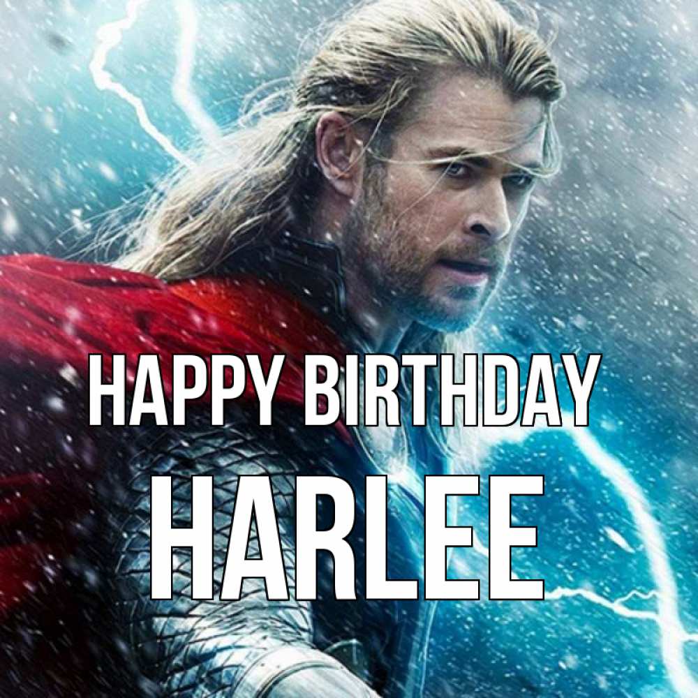 Greetings card с именем, Harlee Happy Birthday марвел боги Greetings with text for free download 