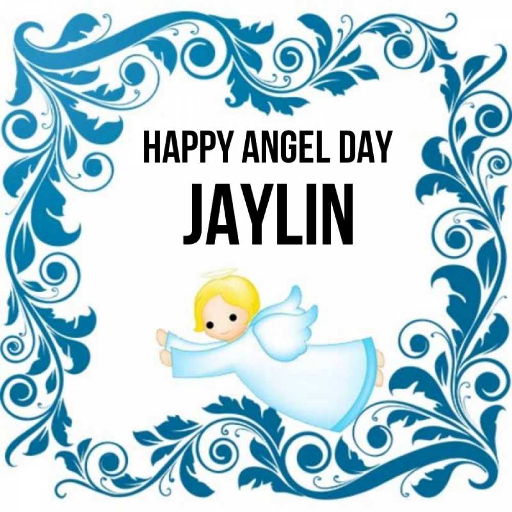 Greetings card с именем, Jaylin happy angel day девочка ангел и синяя рамка Greetings with text for free download 
