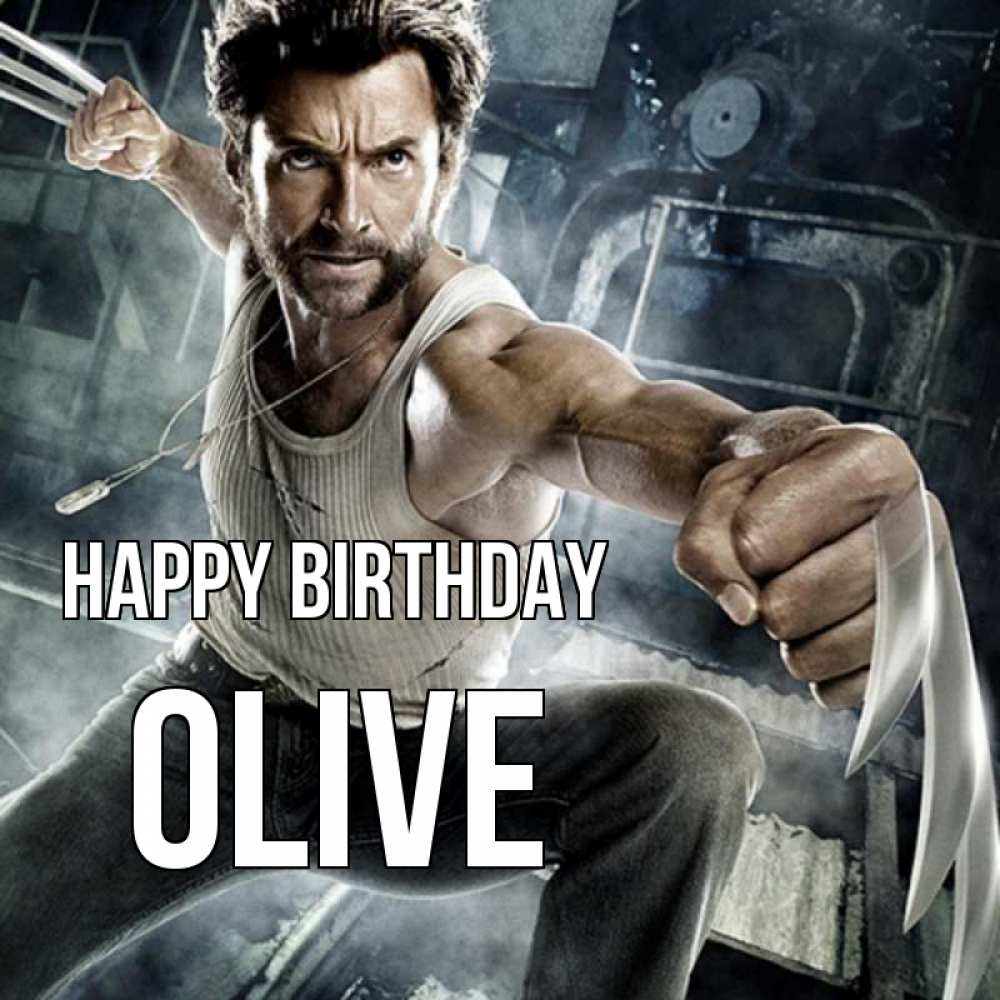 Greetings card с именем, Olive Happy Birthday супергерой в ярости Greetings with text for free download 