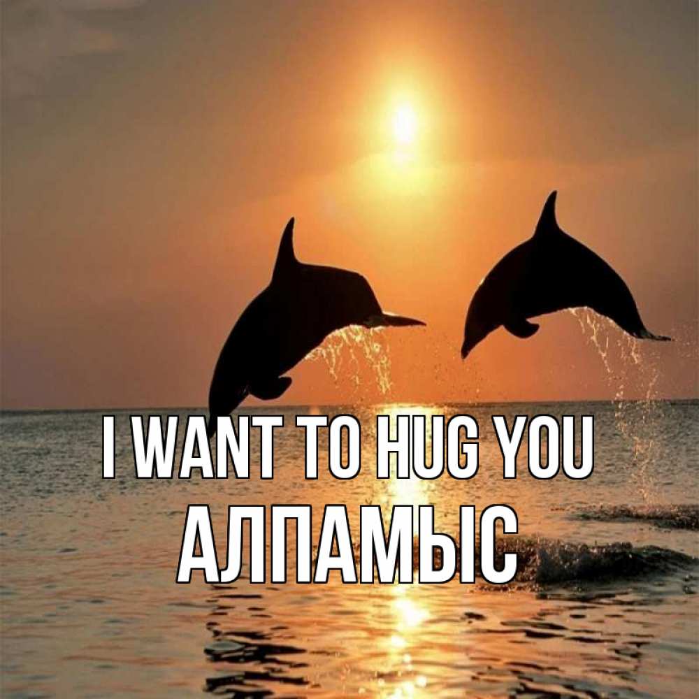 Greetings card с именем, Алпамыс I want to hug you рыбы на закате Greetings with text for free download 
