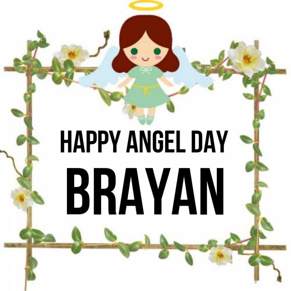 Greetings card с именем, Brayan happy angel day Ангел с нимбом Greetings with text for free download 