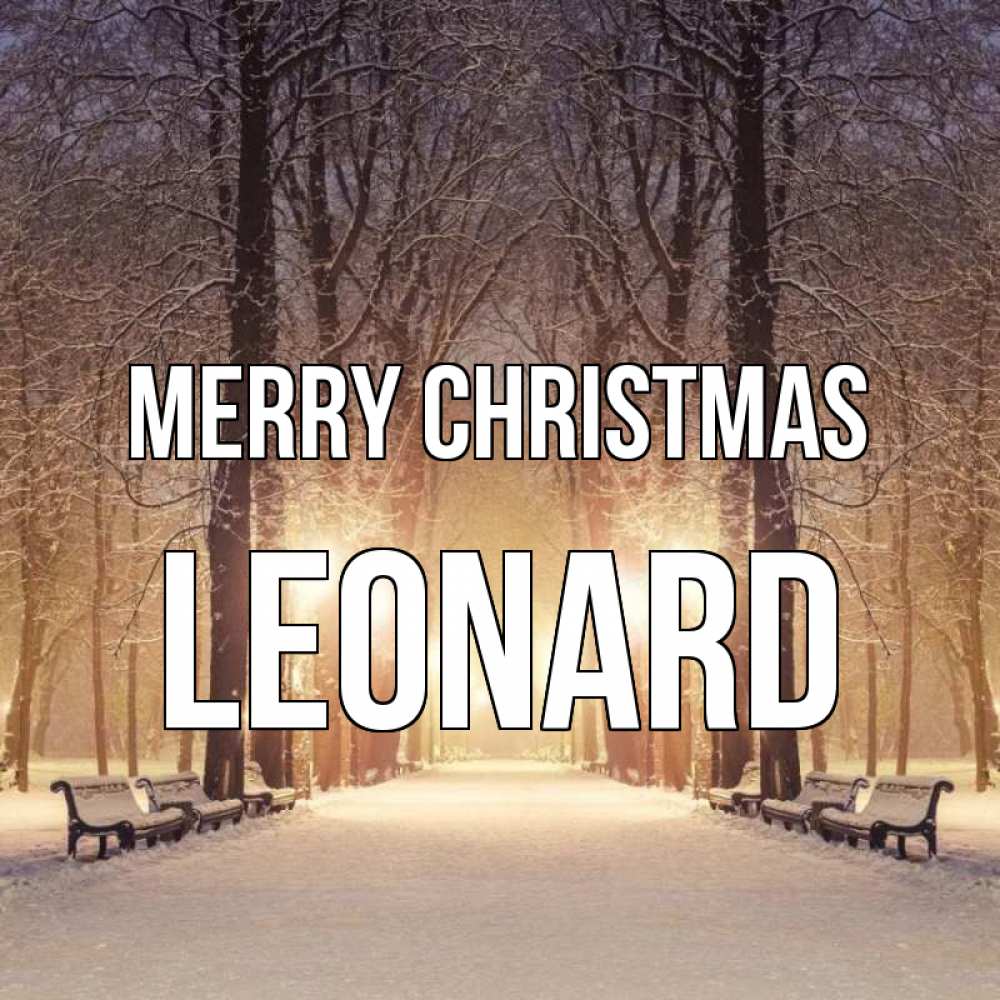 Greetings card с именем, Leonard Merry Christmas зима, парк, фонарь, лес Greetings with text for free download 