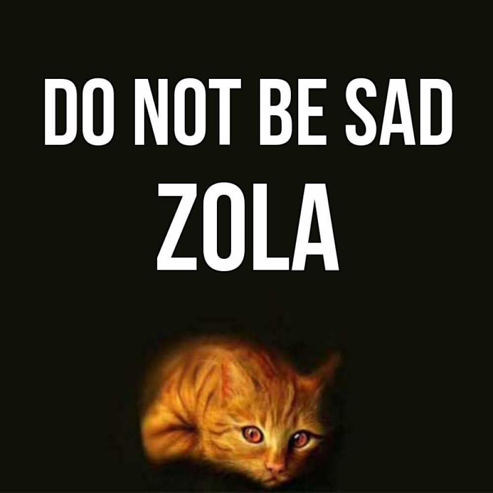 Greetings card с именем, Zola Do not be sad лежащий кот в темноте Greetings with text for free download 
