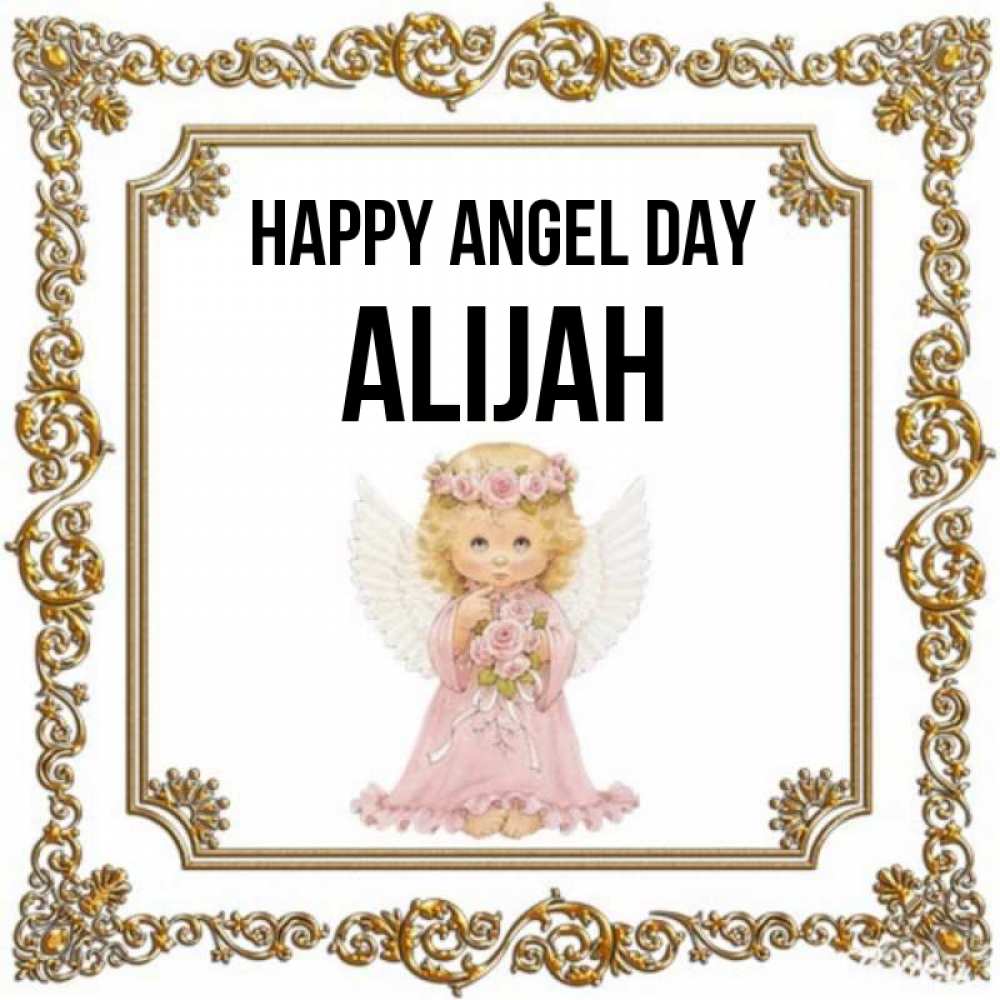 Greetings card с именем, Alijah happy angel day девочка ангел с крыльями и цветами в розовом платье Greetings with text for free download 