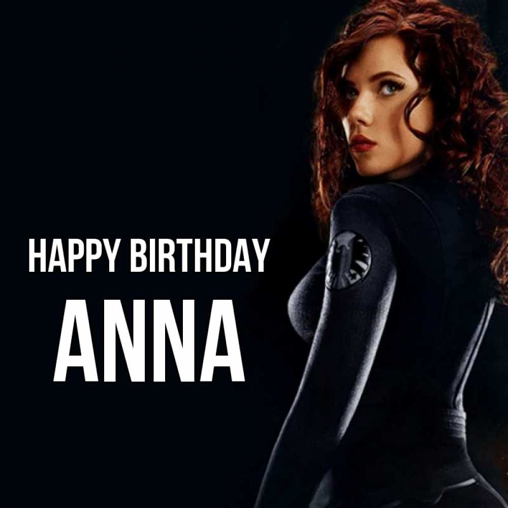 Greetings card с именем, Anna Happy Birthday Марвел черная вдова Greetings with text for free download 