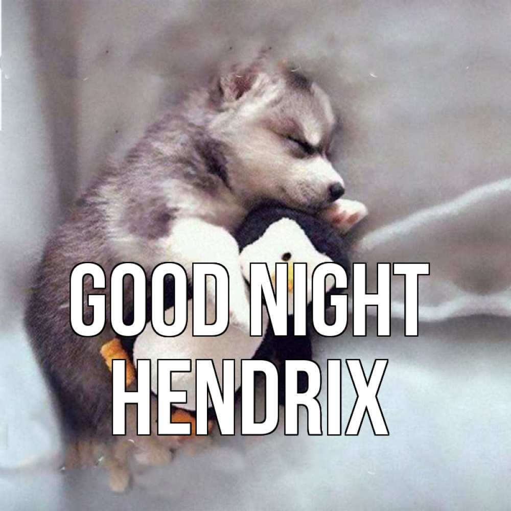 Greetings card с именем, Hendrix Good night обнимашки щенка и пингвина Greetings with text for free download 