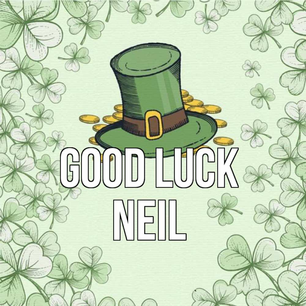 Greetings card с именем, Neil Good luck клевер Greetings with text for free download 