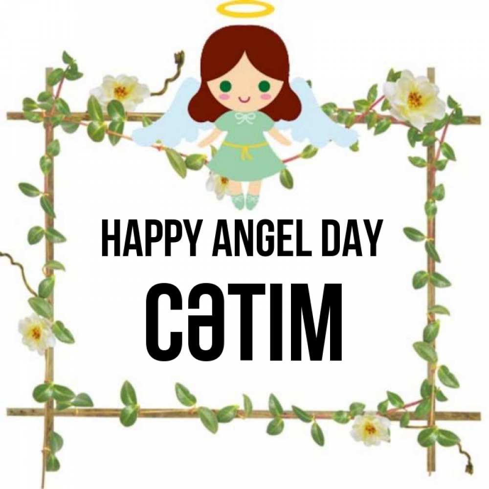 Greetings card с именем, СӘТІМ happy angel day Ангел с нимбом Greetings with text for free download 