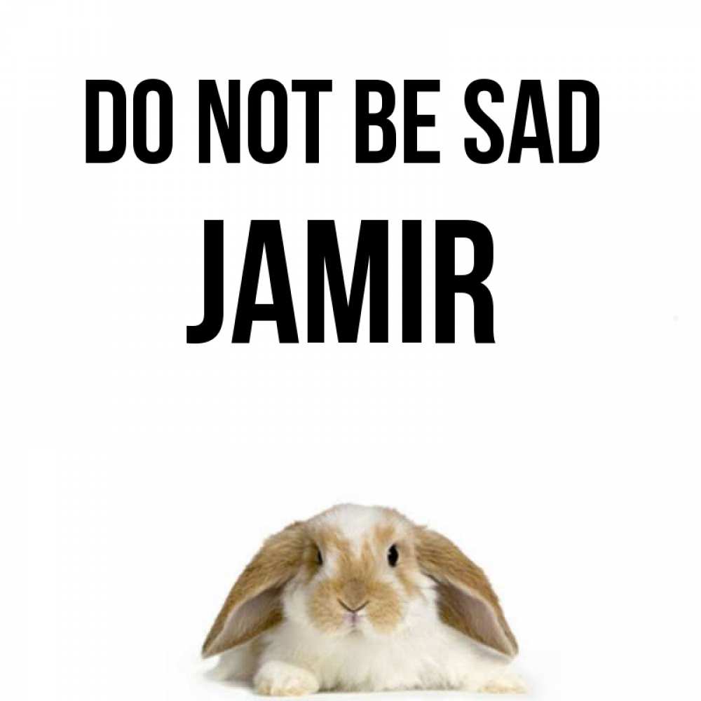 Greetings card с именем, Jamir Do not be sad коричнево белый заяц с большими ушками Greetings with text for free download 