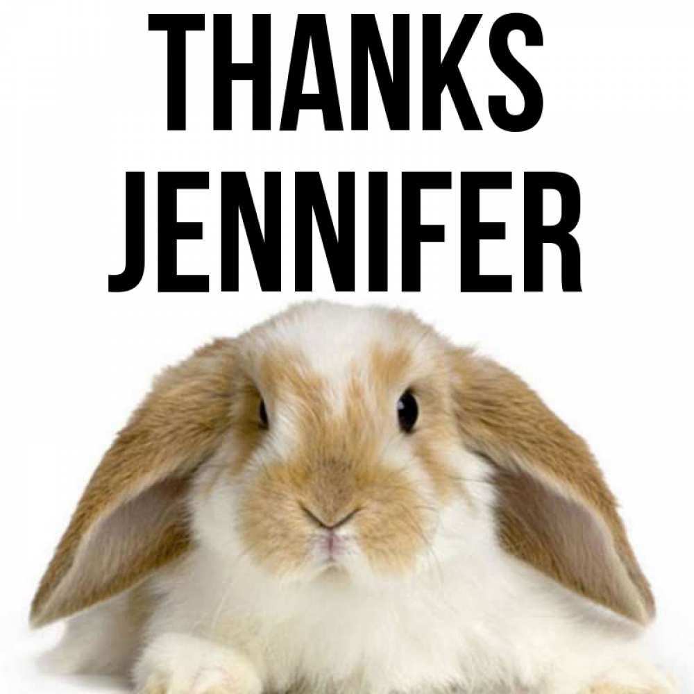 Greetings card с именем, Jennifer Thanks коричнево белый заяц Greetings with text for free download 