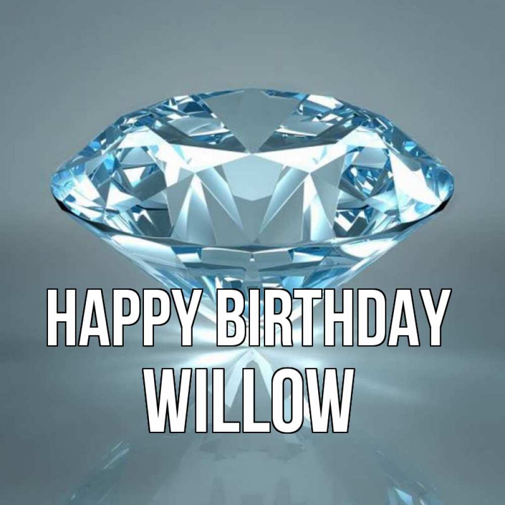Greetings card с именем, Willow Happy Birthday с бриллиантом голубого цвета Greetings with text for free download 